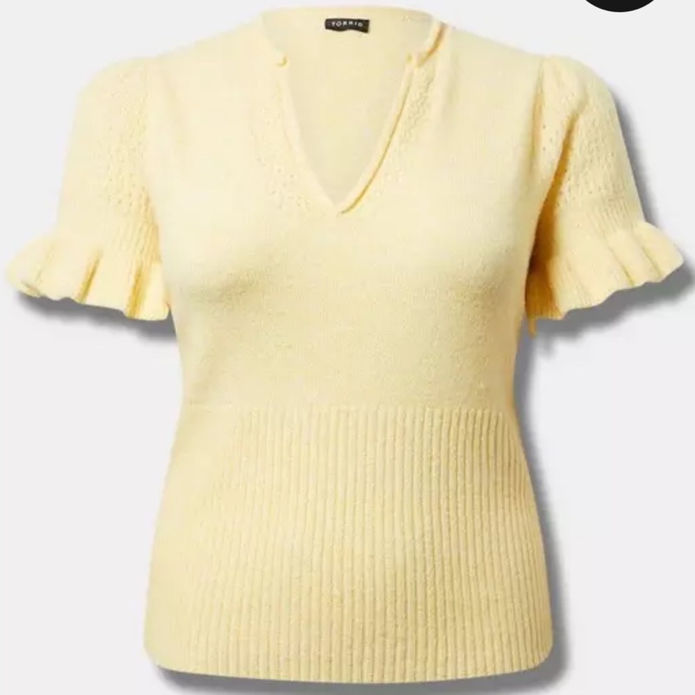 Torrid Vegan Cashmere Pullover V-Neck Ruffle
Elbow Sleeve Pullover Sweater